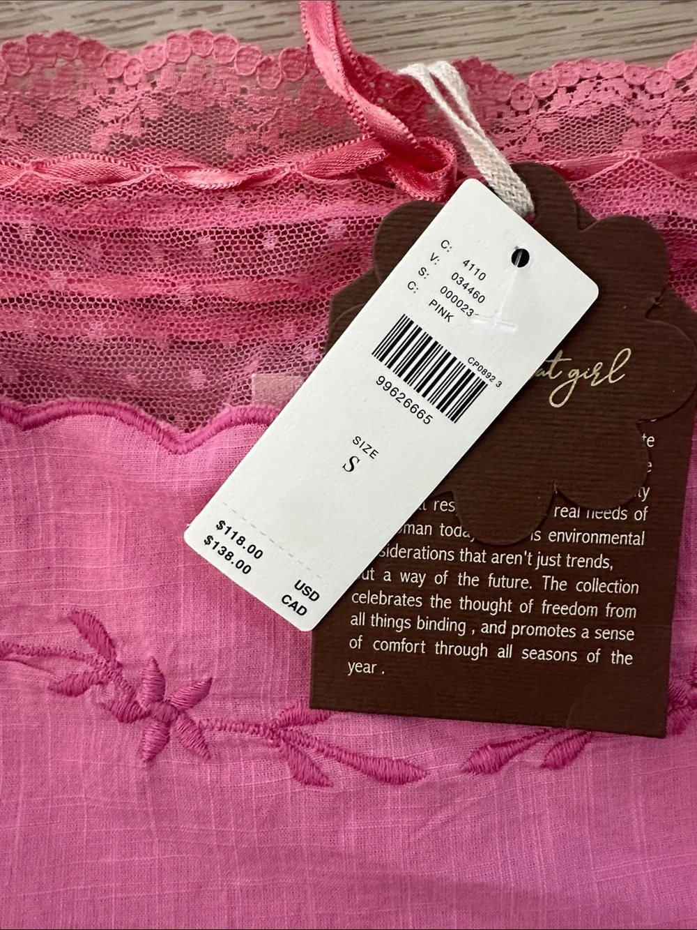 Anthropologie Pink Lace-Trim Embroidered Crop Cami - Picture 2 of 2